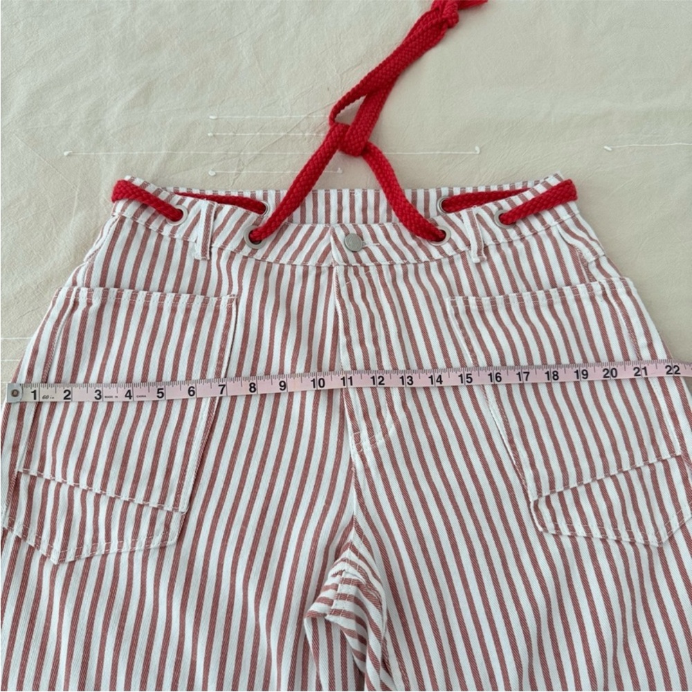 Aaron & Amber Rust Stripe Eyelet Drawstring Rope Waist Tie Barrel Jeans Large - Picture 8 of 13